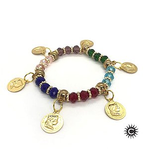 Pulseira - Cigana Colorida Cristal E Silicone Com Moedas
