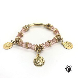 Pulseira - Cigana Rosa Cristal E Silicone Com Moedas
