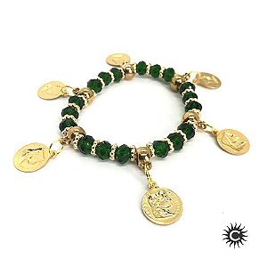 Pulseira - Cigana Verde Cristal E Silicone Com Moedas