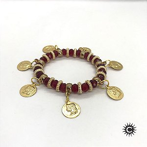 Pulseira - Cigana Vermelha Cristal E Silicone Com Moedas