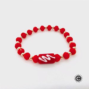 Pulseira - Iansã Firma Cristal Vermelho Dourado E Silicone