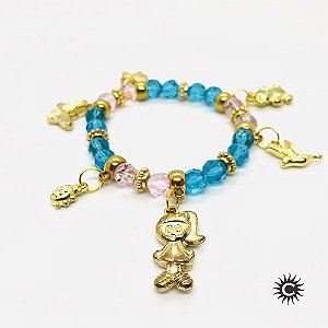 Pulseira - Ibeji Cristal Azul E Rosa E Silicone