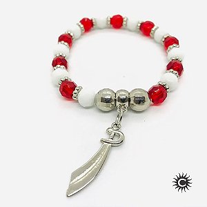 Pulseira - Ogum Vermelho E Branco Cristal E Silicone