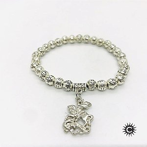 Pulseira - São Jorge Prata Metal E Silicone