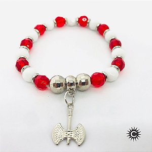 Pulseira - Xangô Machado Vermelho E Branco Cristal E Silicone