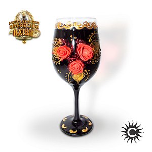 Taça De Luxo Preta Com Rosas Vermelhas