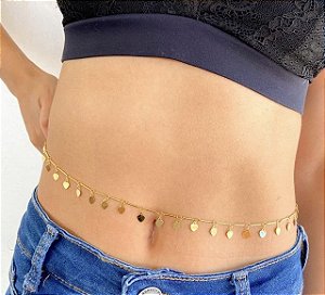 Cinto NIVIA body chain com mini corações folheada a ouro