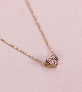 Colar JOANA semijoia veneziana com pingente de coração cravejado de micro zirconia colors ( banhada em ouro )