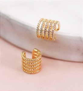 Piercing fake URSULA semijoias 5 aros cravejado com micro zirconias (unidade) ( banhada em ouro )