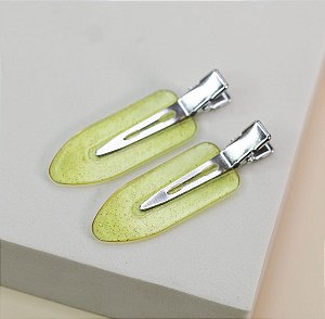Hair clip LORENA verde lima transparente com glitter  (par)