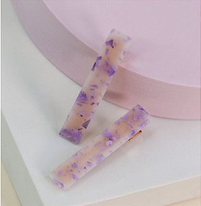 Hair clip LEIA retângulo acrilico fosco com detalhes em roxo (par)