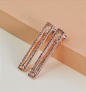 Hair clip MICHELE slim vazado strass rose  (par)