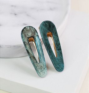 Hair clip NINA folha max pedra preciosa verde (par)