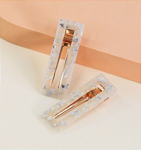 Hair clip ANDREIA max quadrado acrilico fosco com detalhes em prata (par)