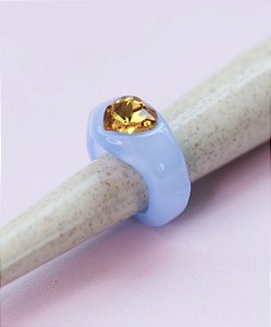 Anel ERIKA chunky de acetato azul, solitario amarelo