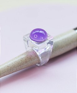Anel REBECA chunky de acetato com esfera  (duo color cristal + roxo)