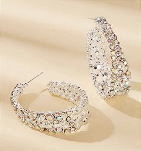 Argola FRAN oval pedras cristais premium