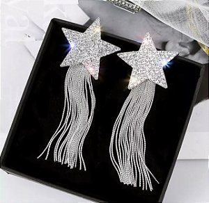 Brinco ARTEMIS party estrelas com franja prata 2em1