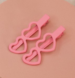 Hair clip LUCIANA metal  duo coração rosa neon (par)