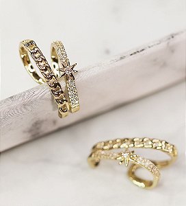 Piercing fake IARA encaixe elos com zirconia banhado a ouro (Ouro)
