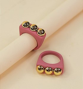 Anel AMANDA acetato rosa fosco 3 esferas