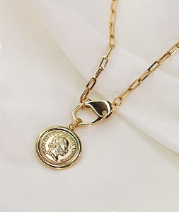 Choker MARJORIE folheada com medalha com verniz italiano (Ouro)