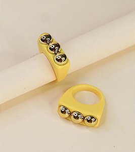 Anel AMANDA acetato amarelo P 3 esferas