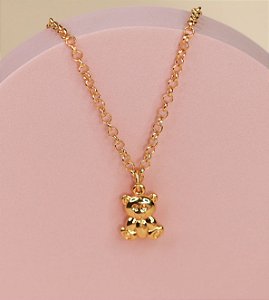 Colar TASSIA  pingente urso corrente elo português folheada a ouro