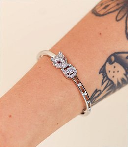 Bracelete ARIEL leopardo cravejado com microzirconia verniz italiano