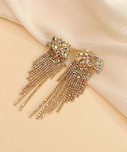 Brinco AMY party  franjas strass furta cor