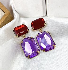 Brinco SEFORA pedra color duo colors (vermelho + roxo) chaton