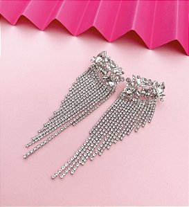 Brinco AMY party  franjas strass prata