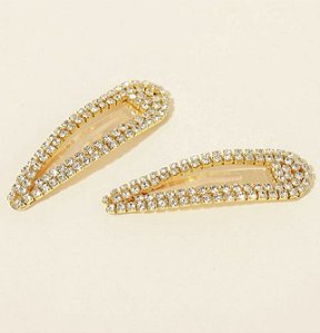 Hair clip ADARA folha vazada strass dourado (par)