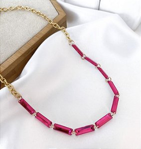 Choker MARISA folheada a ouro color pink