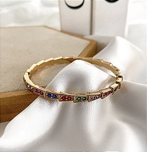 Bracelete DONA com detalhes de zircônia coloridas folheada a ouro