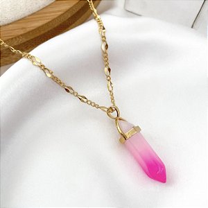 Colar MARTA pedra natural rosa degrade folheada a ouro