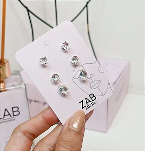 Trio de brincos JANE folheada a prata com zirconia