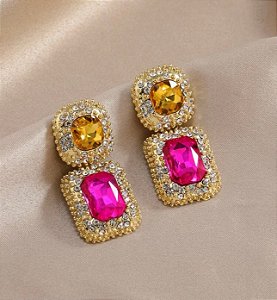 Brinco MIRANDA duo color shine ( amarelo e pink)