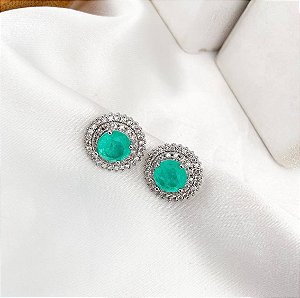 Brinco POLI mini pedra verde banhada a prata com zirconias
