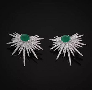 Brinco ANGELINA meio leque strass verde