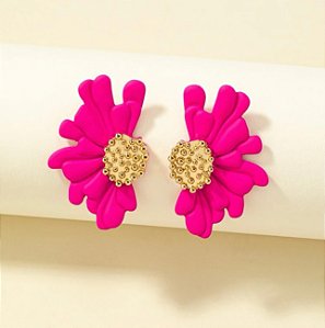 Brinco NAOMI meia flor esmaltado pink bijuteria fina