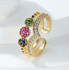 Anel IRENE duplo Colors folheada ouro zircônia