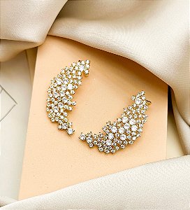 Brinco DUDA ear hook com pedraria cristal folheada a ouro