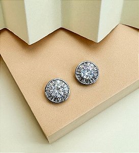 Brinco EMILIA pizza M cravejada com zirconia navete folheada a prata