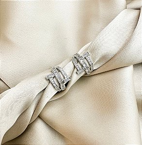 Argola TICI 3 fios prego cravejada com zirconia folheada a prata