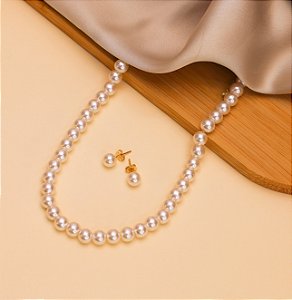 Conjunto MORGANA colar e brinco de pérolas folheada a ouro