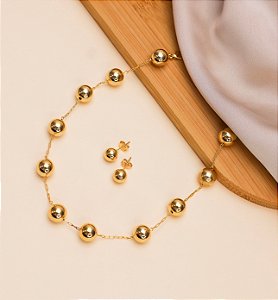 Conjunto LARA colar esferas grandes folheada a ouro