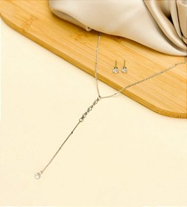 Conjunto VITORIA lariat pontos de luz folheada a prata