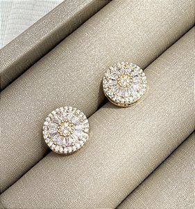 Brinco JACK pizza P cravejada com zirconia navete folheada a ouro