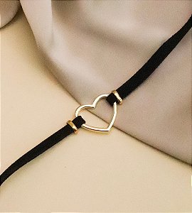 Choker TRACE fita camurça com pingente coração bijoux